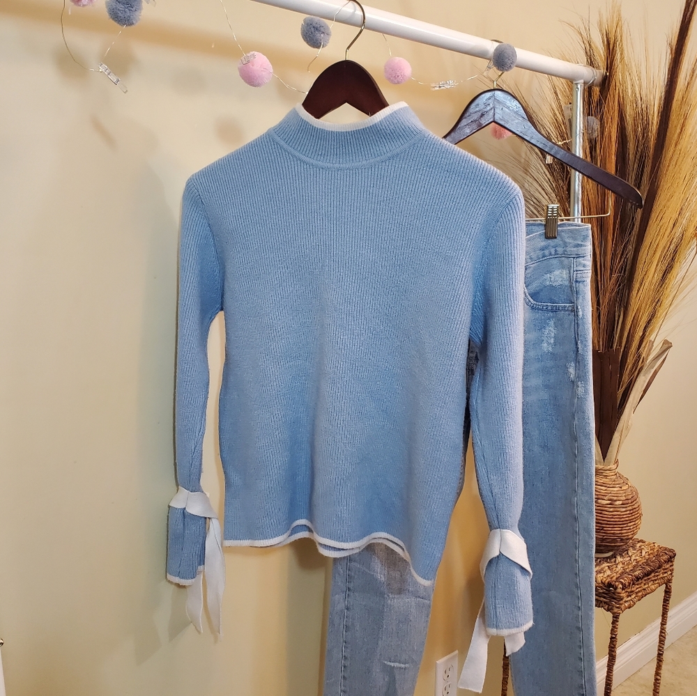 Baby Blue Rib Knit Mockneck Sweater Sz. S